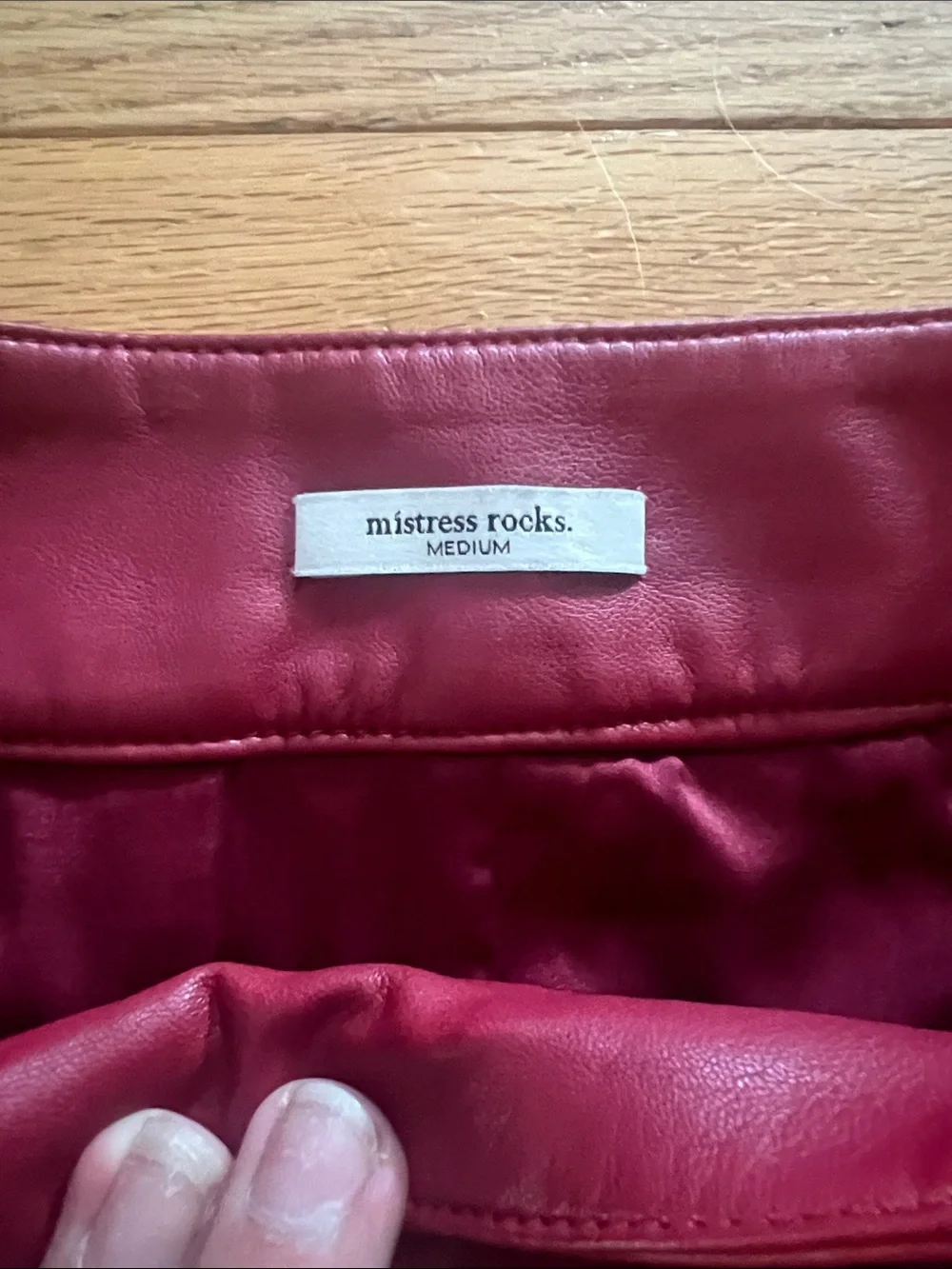 Belted‎ Faux Leather Mini Skirt in Wine Red